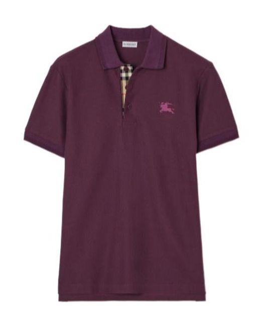 Burberry Purple Logo Embroidered Short Sleeved Polo Shirt for men
