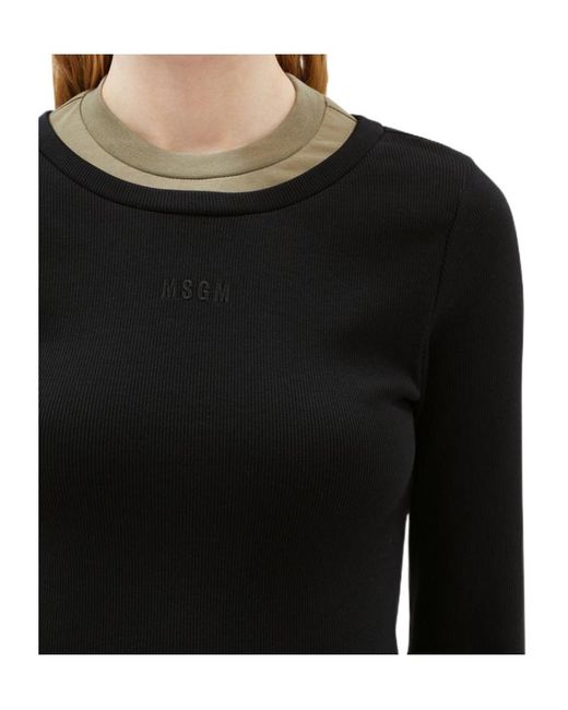 MSGM Black Embroidered-Logo Knitted Top