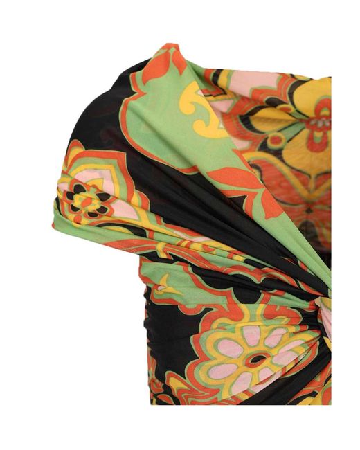Etro Yellow Draped Floral Print Top
