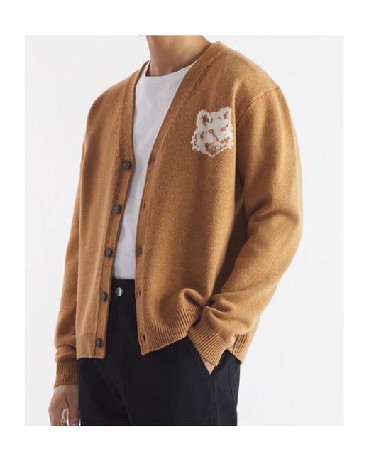Maison Kitsuné Brown Maison Kitsuné Fox Head Intarsia-Knit Cardigan for men