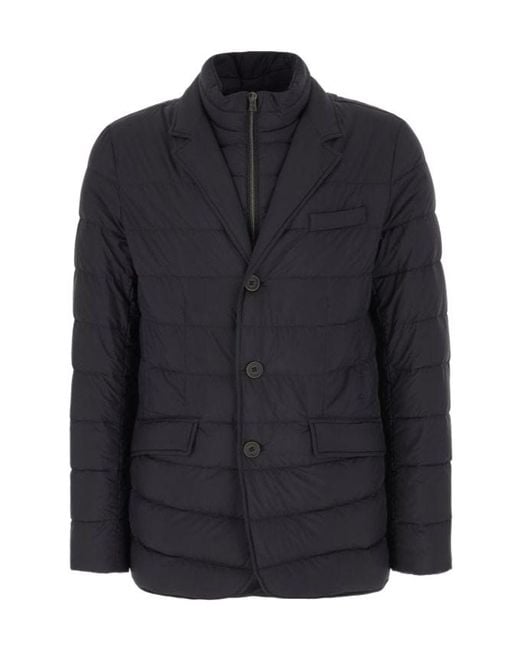 Herno Blue La Giacca High Neck Quilted Coat for men