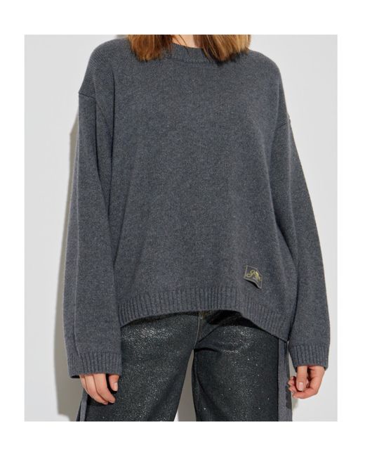 Ganni Gray Logo Patch Oversized Jumper
