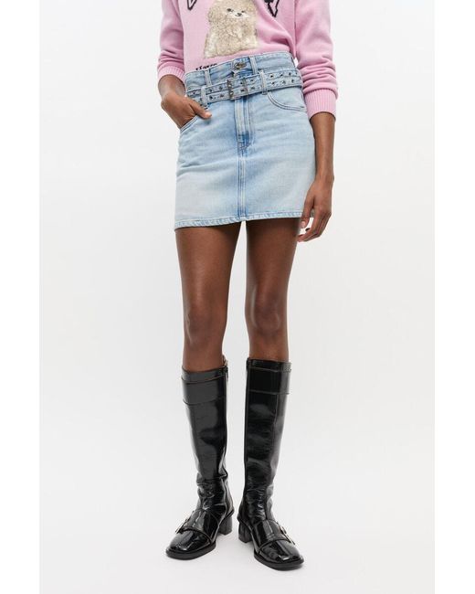 Ganni Blue Belted Denim Mini Skirt