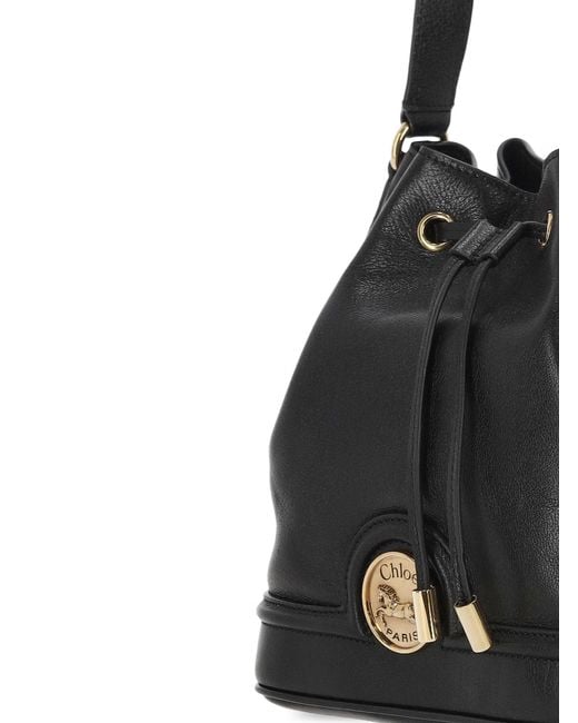 Chloé Black Chloé Logo Plaque Drawstring Bucket Bag