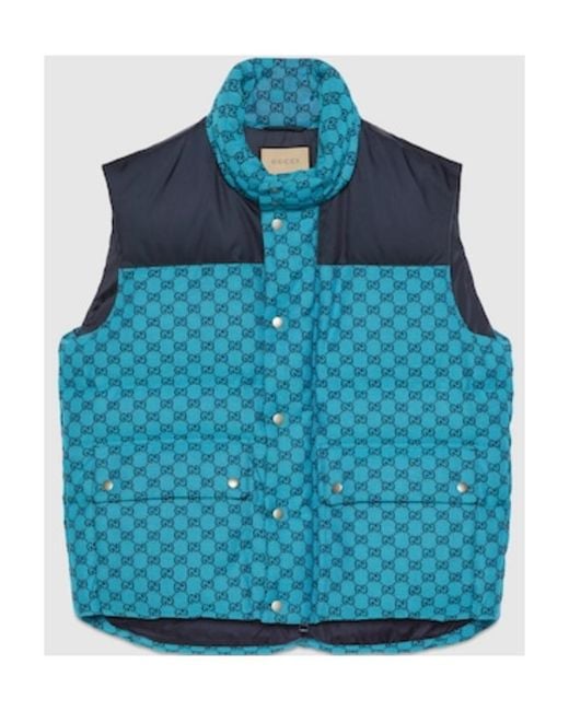 Gucci Blue Gg Monogrammed Down Gilet for men
