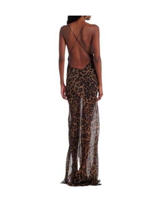Blumarine Brown Print Silk Maxi Dress