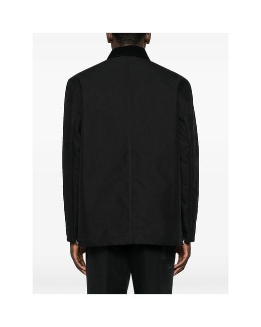 Prada Black Corduroy-Collar Logo-Patch Jacket for men