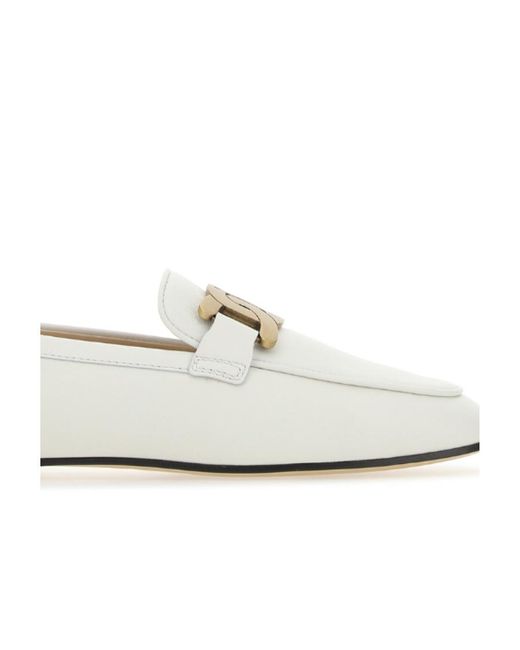 Tod's White Kate Chain Detailed Slip-On Loafers