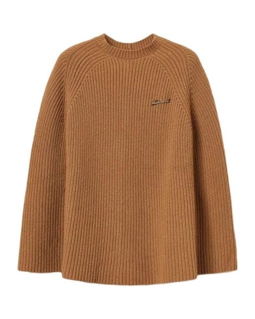 Twinset Brown Ribbed Jewel-Embellished Cape