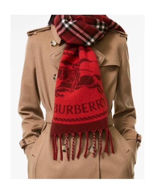 Burberry Red Reversible Knight Stamp Scarf