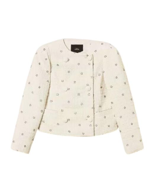 Twinset Natural Bouclé-Texture Embellished Jacket