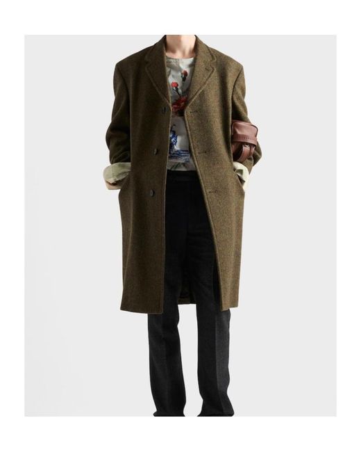 Prada Green Single-Breasted Wool Coat for men