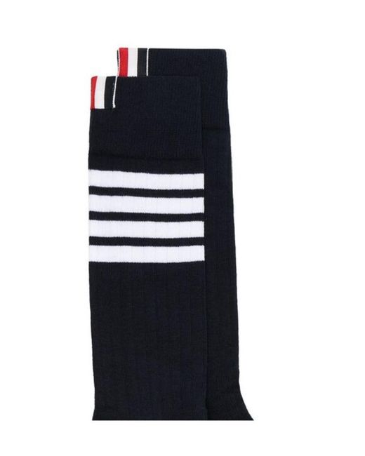 Thom Browne Blue 4-Bar Stripes Knitted Socks for men