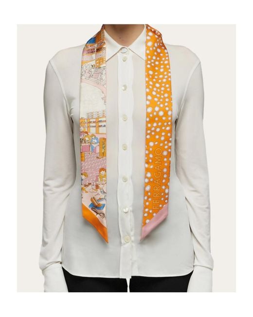 Ferragamo Orange Ferragamo Pattern-Printed Pointed Tip Bandeau Scarf