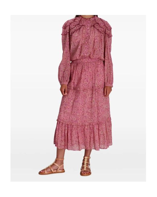 Isabel Marant Pink Ruffled Print Long Skirt