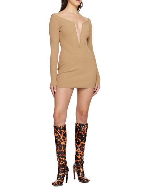 Dion Lee Brown Angled Ribbed-Knit Dress