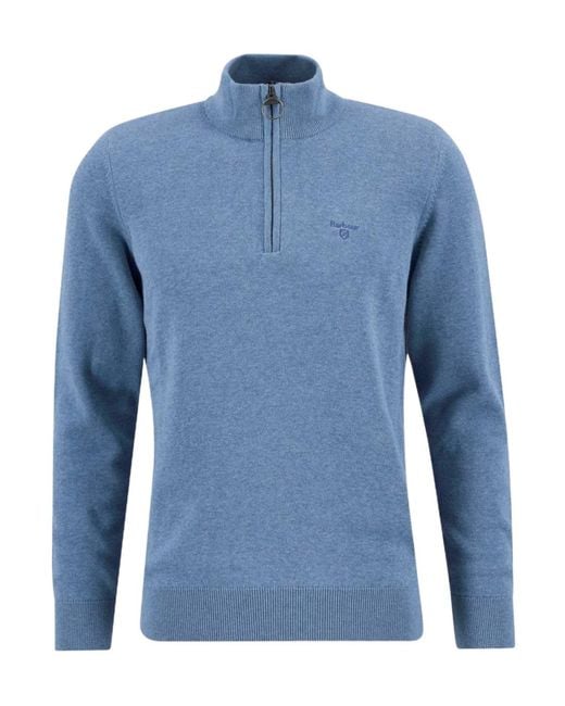 Barbour Blue Half-Zip Knitted Jumper for men