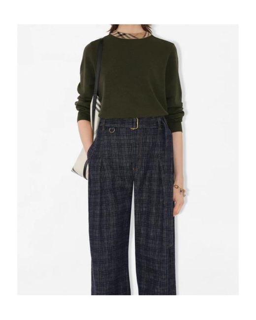 Burberry Green Wool Check-Trim Sweater