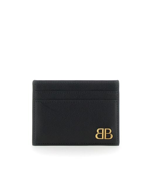 Balenciaga Black Monaco Logo Plaque Cardholder for men