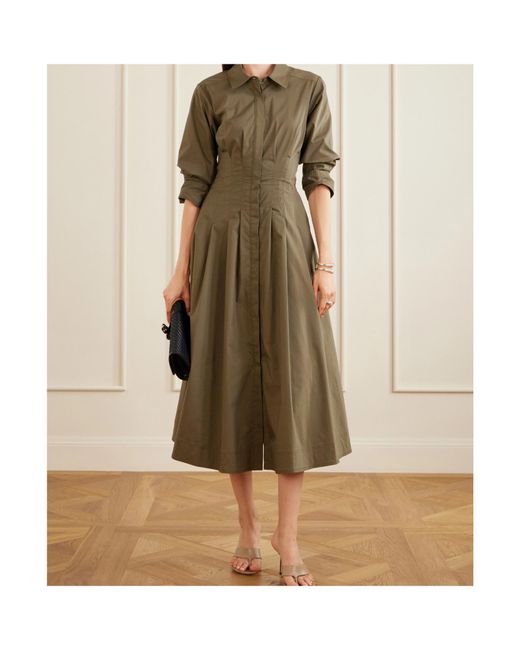 Jonathan Simkhai Gray Jazz Pintucked Cotton-Blend Poplin Midi Shirt Dress