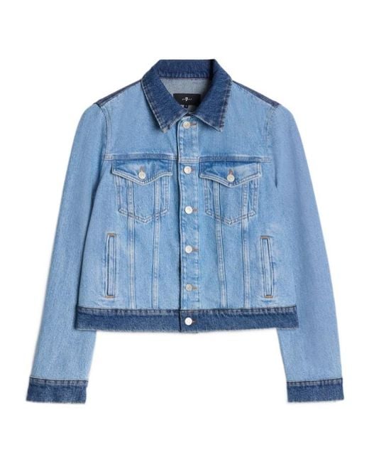7 For All Mankind Blue Buttoned Denim Jacket