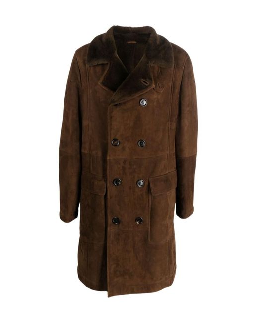 Brunello Cucinelli Brown Double-Breasted Straight Hem Coat for men