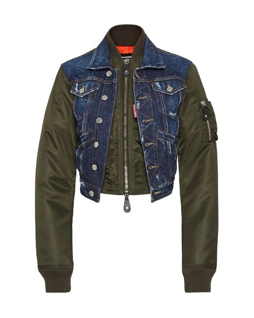 DSquared² Blue Dark Aviator Hybrid Jean Jacket