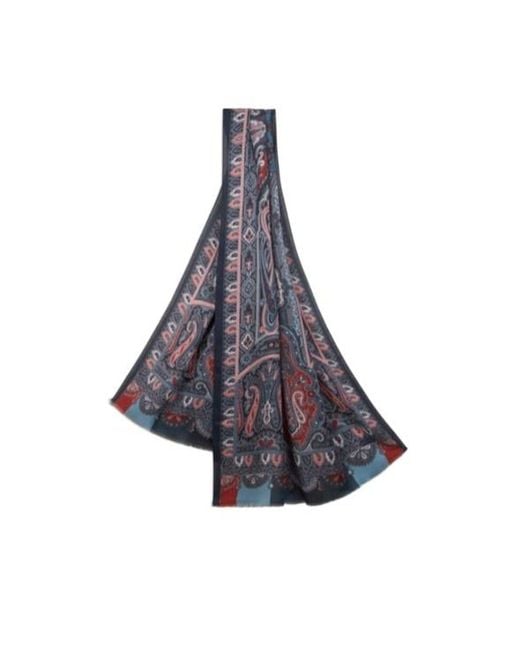 Etro Blue Printed Cashmere And Silk Scarf for men