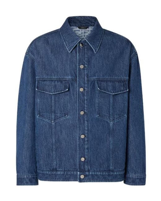 Fendi Blue Collared Button-Up Jacket for men