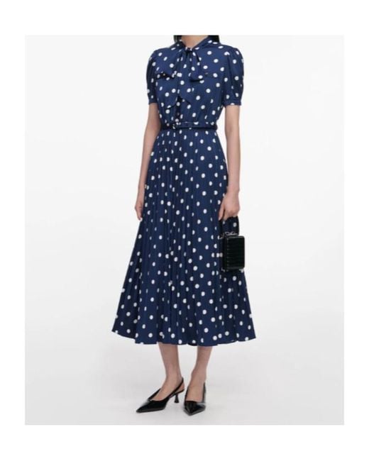 Self-Portrait Blue Polka Dot Pleated Midi Dress