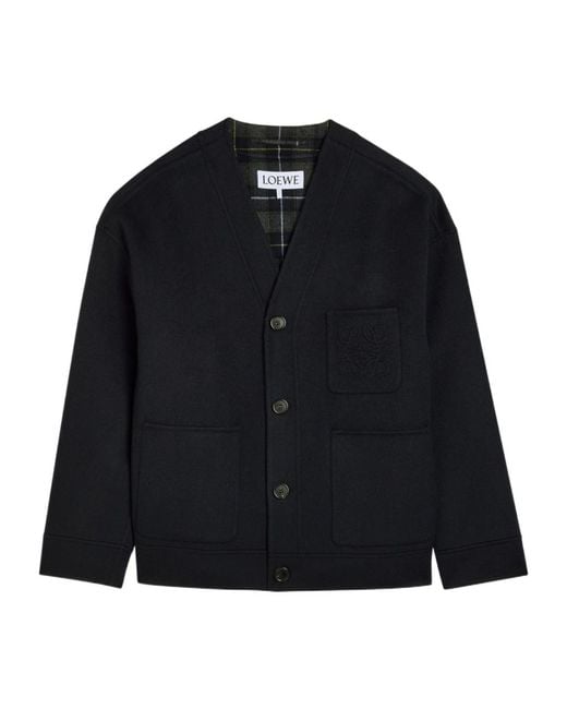 Loewe Black Embossed-Anagram Wool And Cashmere-Blend Cardigan for men
