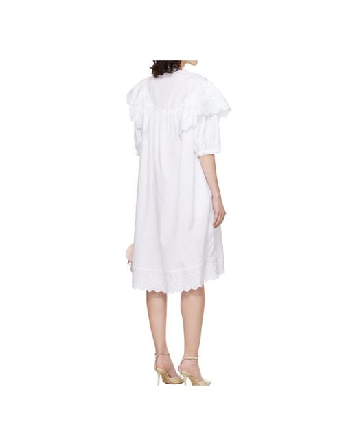 Simone Rocha White Ruffle-Trimmed Puff-Sleeve Shirt Midi Dress