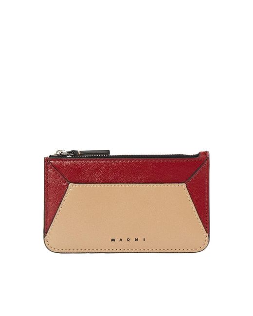 Marni Red Logo-Print Leather Card Holder for men