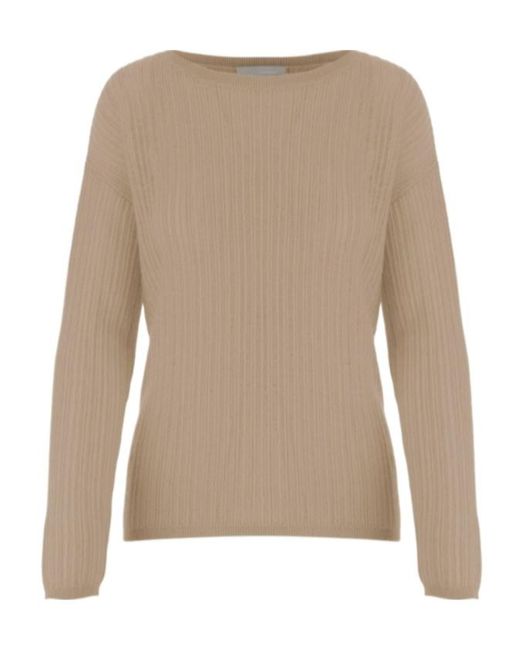 Allude Natural Ribbed Crew Neck Knitted Sweater