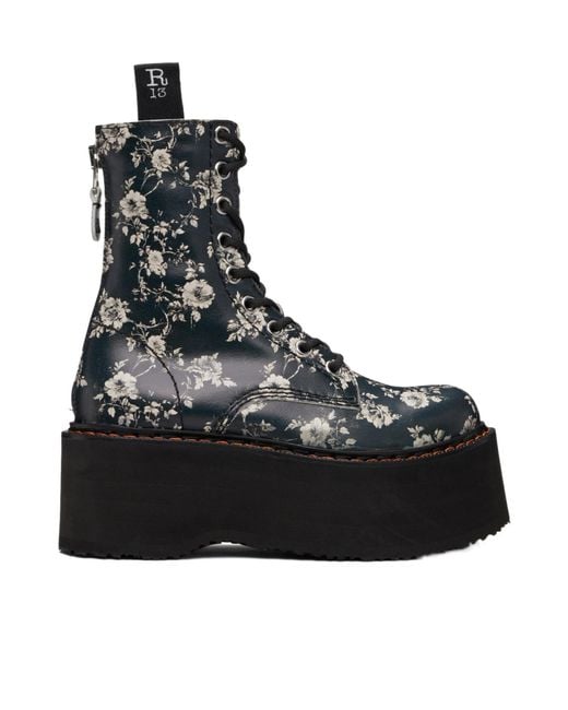 R13 Black Double Stack Print Ankle Boots
