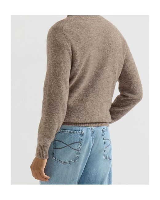 Brunello Cucinelli Brown Alpaca, Cashmere And Wool Knit Polo for men