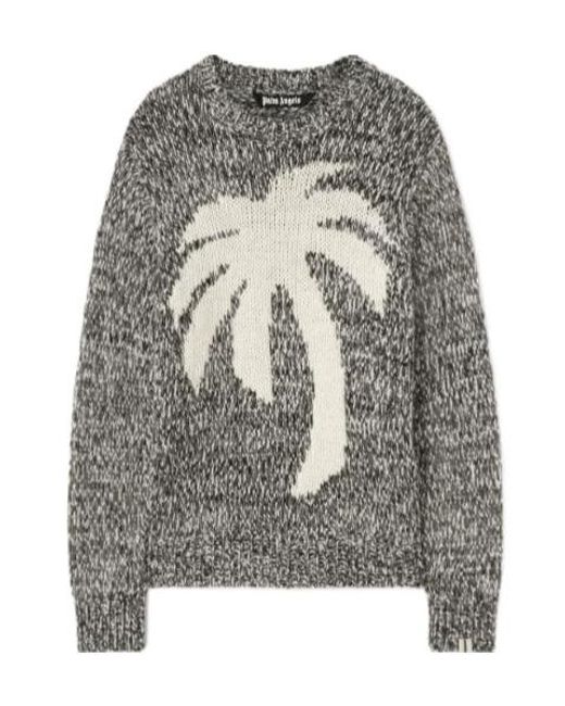 Palm Angels Gray Palm Intarsia Crewneck Knitted Jumper for men