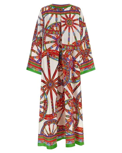 Dolce & Gabbana Red Carretto-Print Twill Kaftan Dress