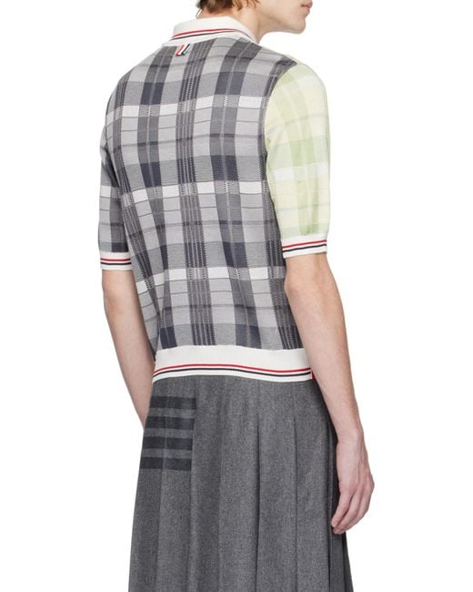 Thom Browne Multicolor Mixed-Checked Knitted Polo Shirt for men