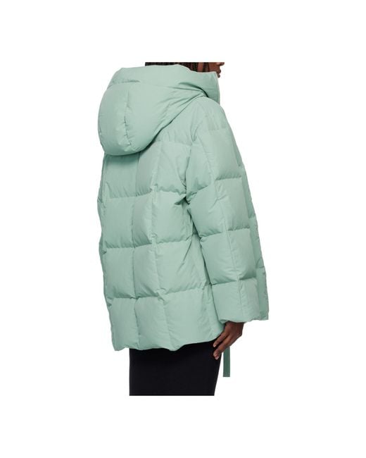 Jil Sander Green Quilted Hooded Down Jacket