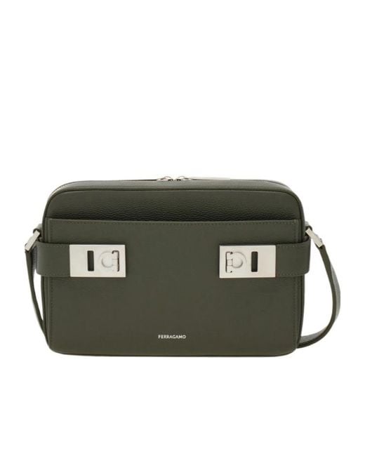 Ferragamo Green Hug Buckle Messenger Bag for men