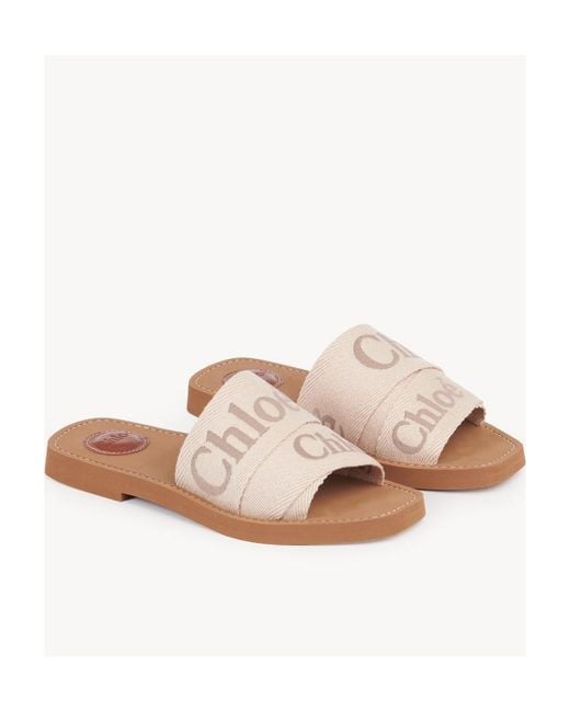 Chloé White Chloé Woody Logo Embroidered Sandals