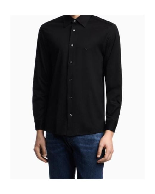 Emporio Armani Black Logo Embroidered Button-Up Shirt for men