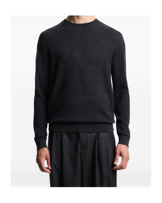 Emporio Armani Blue Waffle-Knit Wool Sweater for men