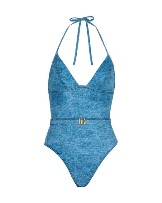 Balmain Blue Belted One-Piece Swimsuit