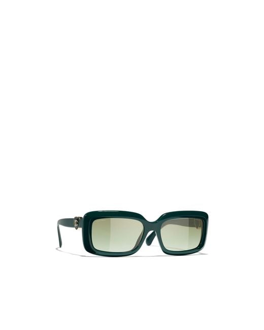 Chanel Green Geometric Frame Sunglasses