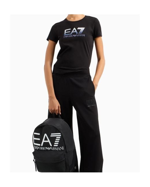 EA7 Black Logo Series Stretch-Cotton Crew-Neck T-Shirt With Sequin Logo
