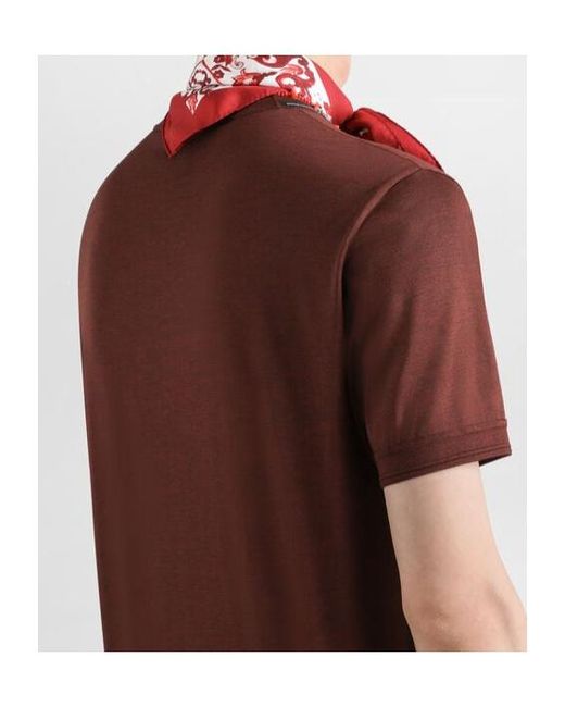 Dolce & Gabbana Brown Logo Patch Silk T-Shirt for men