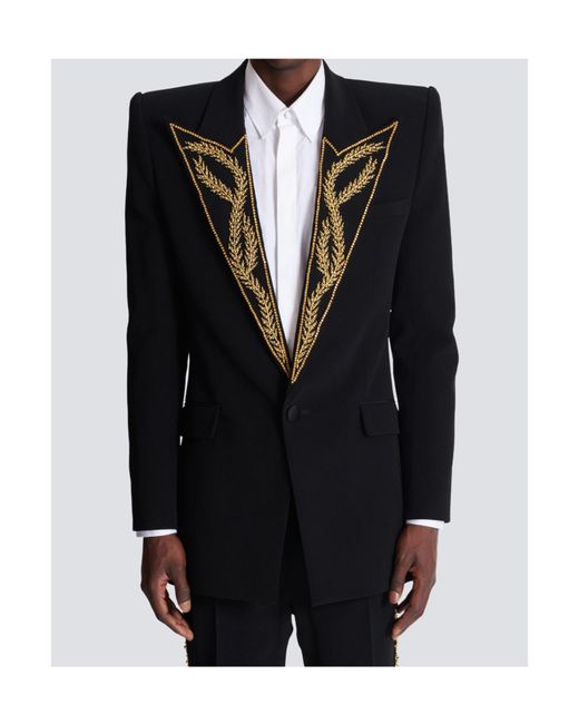 Balmain Black Leaf Embroidery Blazer for men