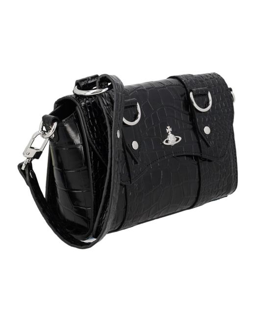 Vivienne Westwood Black Textured Flap Crossbody Bag